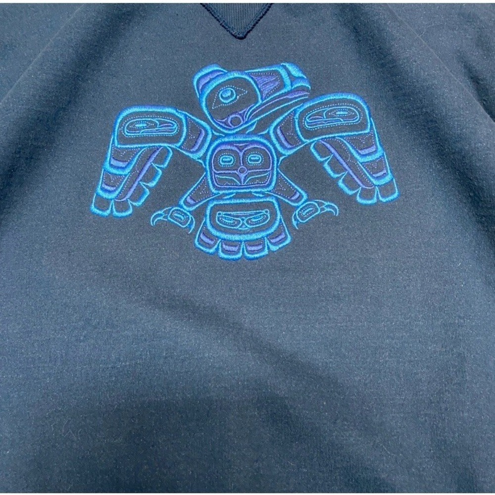 Vintage fuzzy stone wash native eagle art navy crewneck sweatshirt - Picture 2 of 5